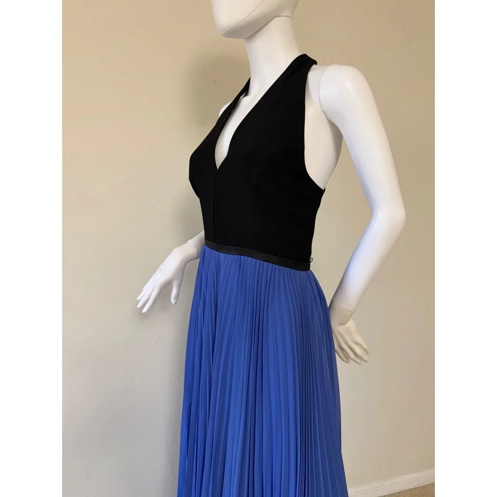Halston Heritage Periwinkle Black Pleated Halter Maxi Gown Dress Size 12 New - Picture 9 of 17